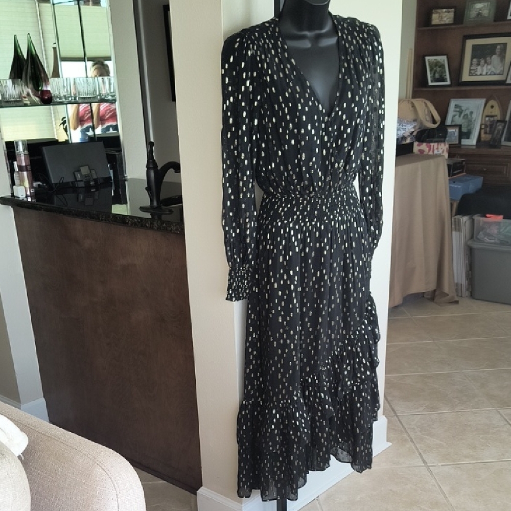 Lilly Pulitzer Black Midi Dress with White Dot Print, Long Sleeve